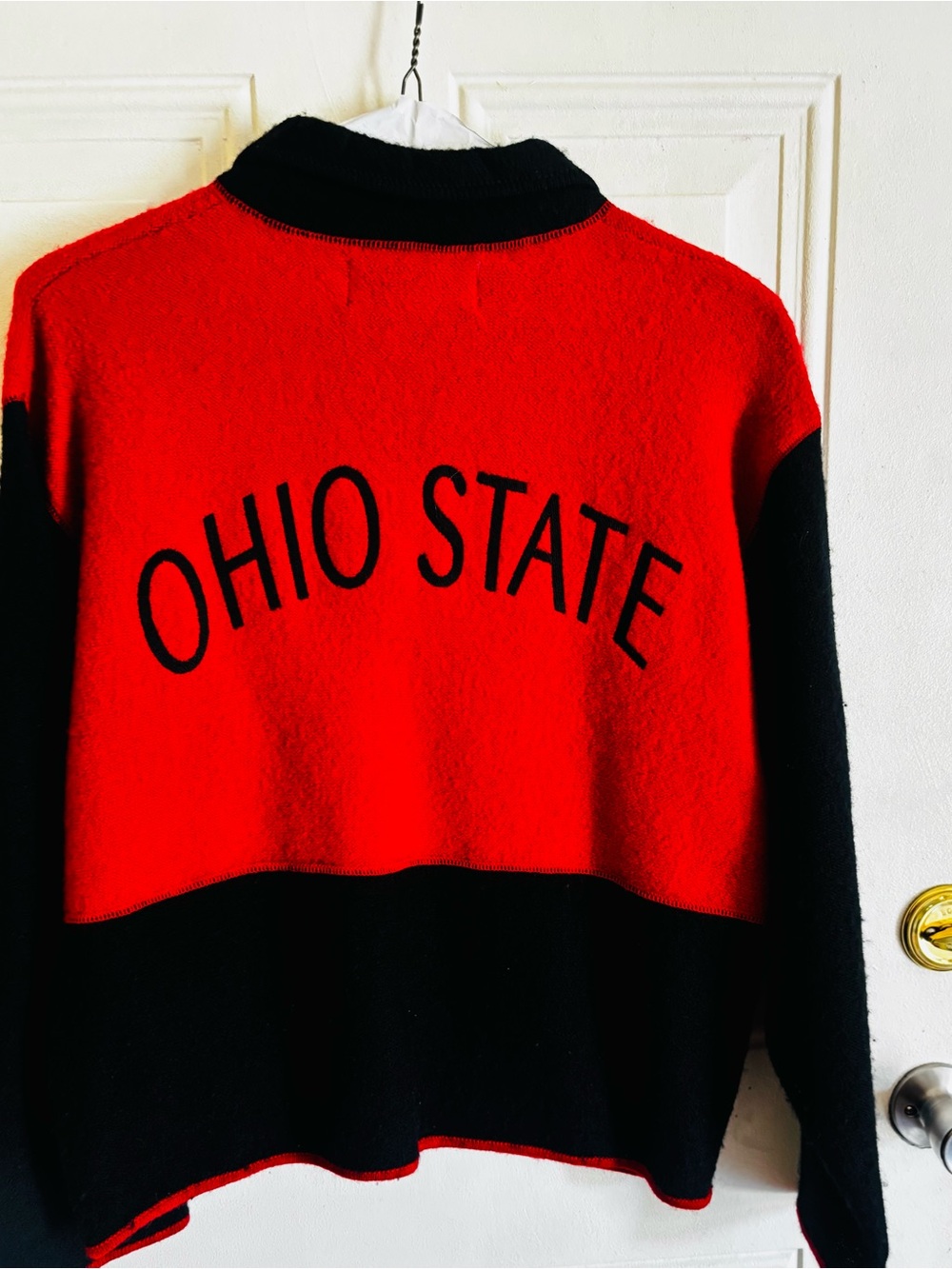 BellePointe Ohio State Red and Black Zip-Up Sweater. 100% Wool - Picture 2 of 3